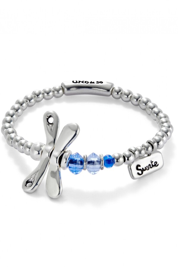 PULSERA ELASTICA CON LIBÉLULA BAÑADA EN PLATA DE LEY CON CRISTALES AZULES Pulsera