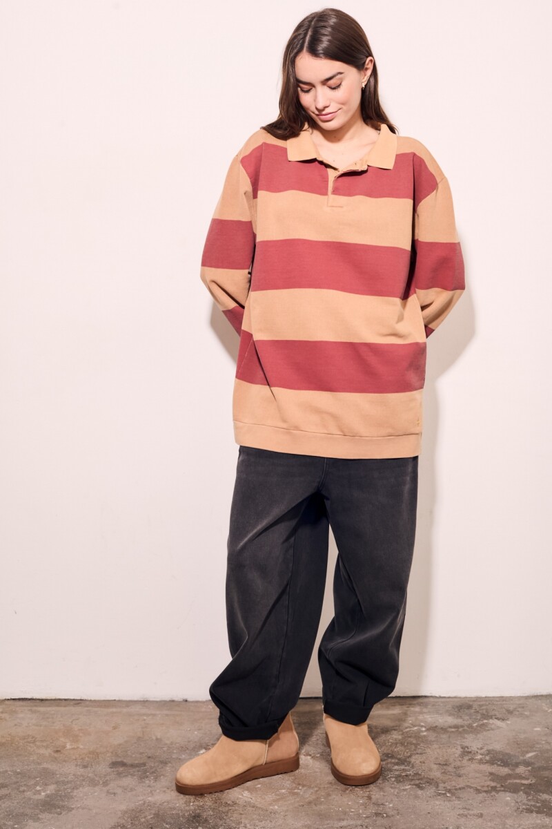 Sweater Polo Rayas Camel