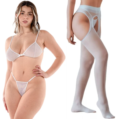 Conjunto de Tul + Panty Portaligas Liso Blanco