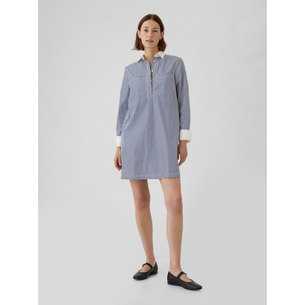 LS STRIPE POPOVER MINI SHIRTDRESS - BLUE STRIPE 