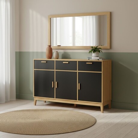 APARADOR BUFFET DE 3 PUERTAS 3 CAJONES EN MADERA MACIZA NEGRO