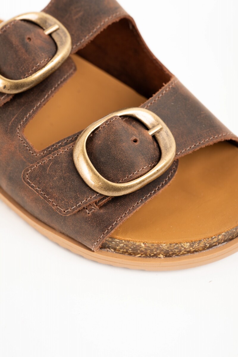 Sandalias De Doble Hebilla Chocolate