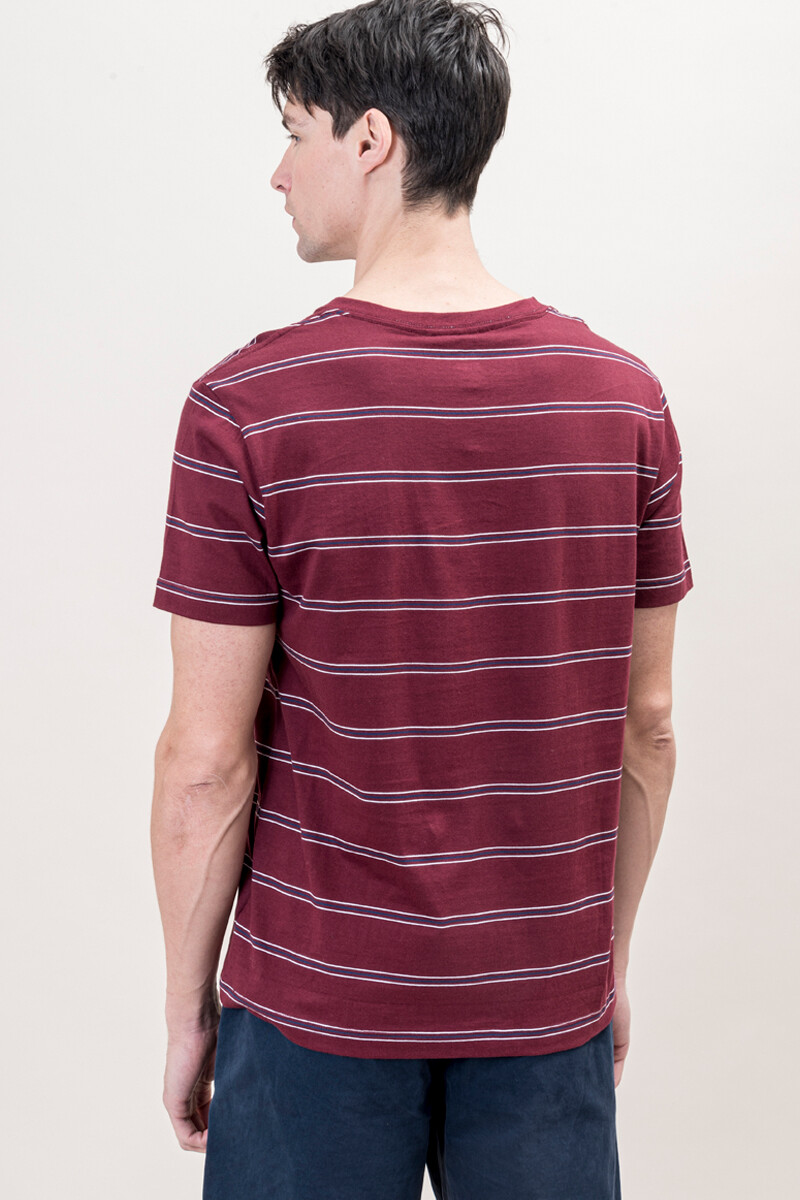 Camiseta a rayas con cuello en V Bordeaux