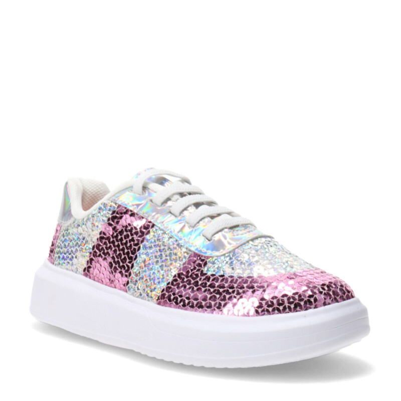 Championes Infantiles Bibi Glam Lentejuelas Plateado - Rosado