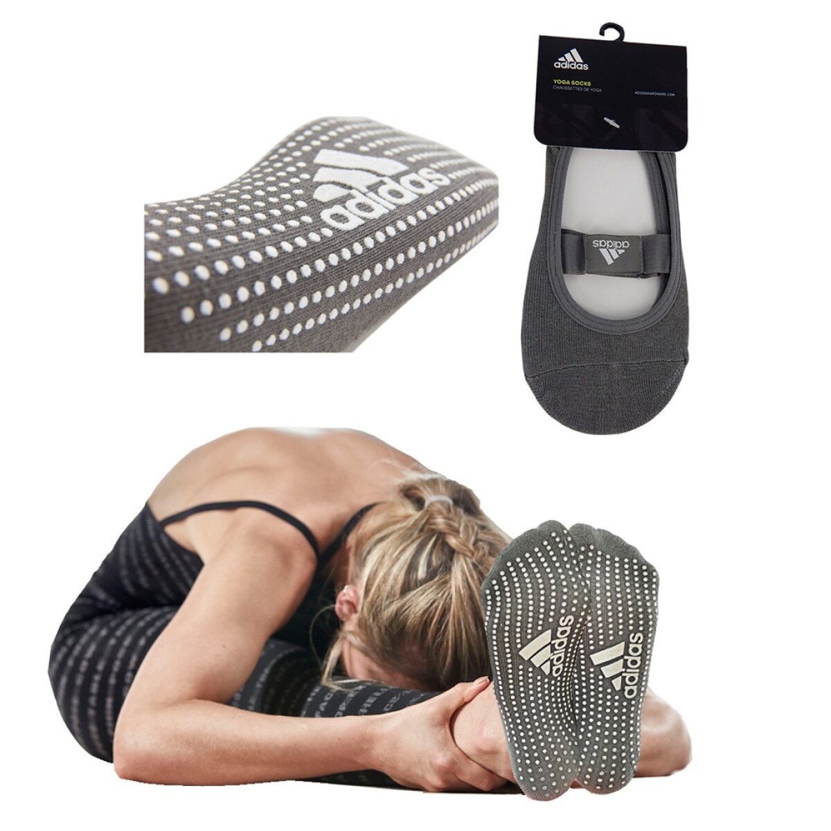 Soquetes Calcetines Medias Para Yoga Adidas - Grises 