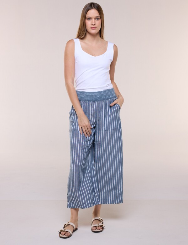 Pantalon Con Cintura De Crochet AZUL/BLANCO