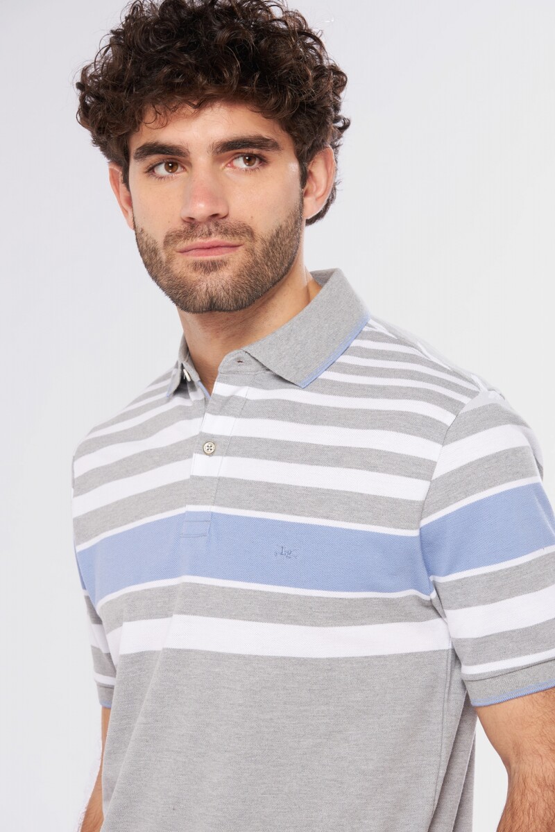 REMERA POLO RAYADA - Gris 