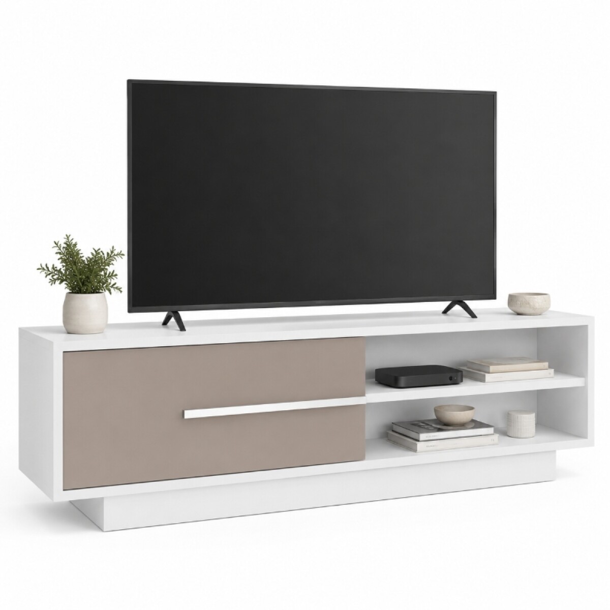 Rack TV 180cm MDP Premium 2 Cajones Metálicos - Blanco/Lacca 