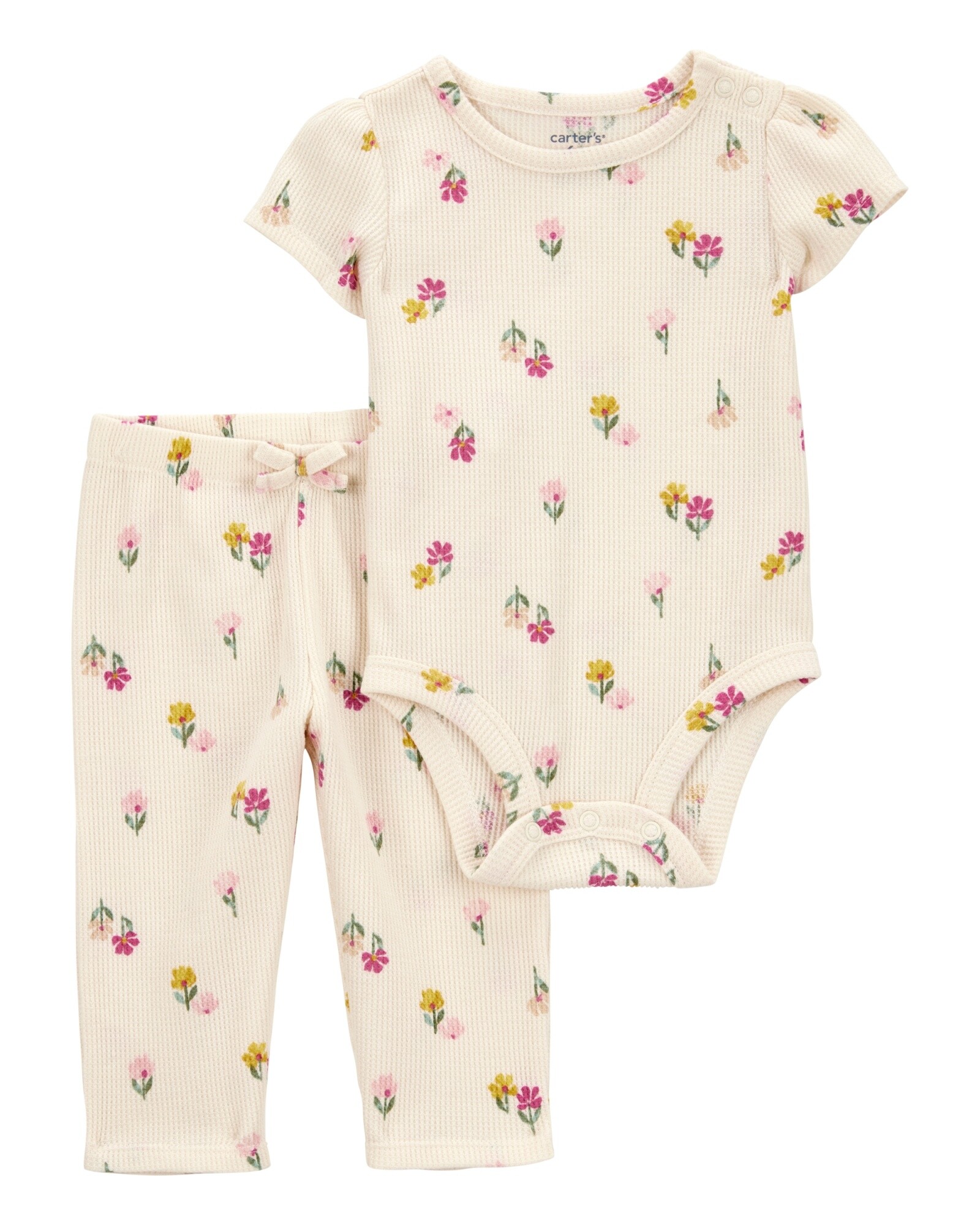 Set dos piezas de algodón térmico, pantalón y body, diseño floral Sin color