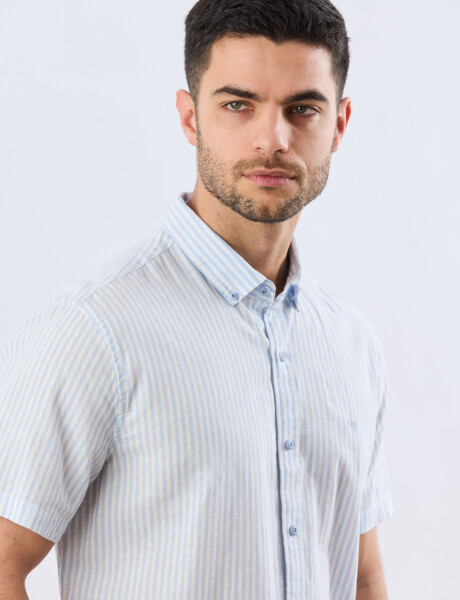 CAMISA RAYADA DE LINO Celeste