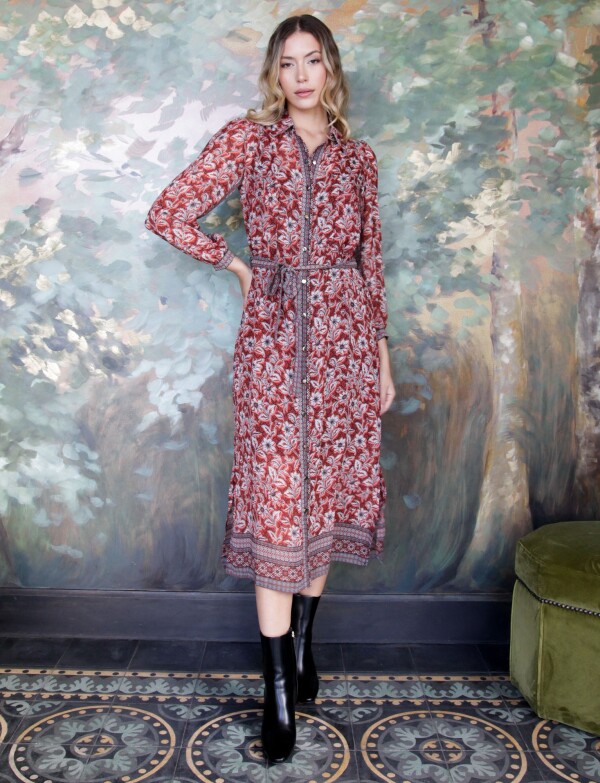 Vestido Gasa Print MULTI/ANARANJADO