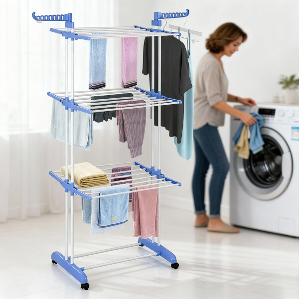Tendedero Vertical Varillas Acero Plegable De 3 Niveles Tender Ropa Lavadero Metal De Pie 54x68x168 Cm Celeste Tendedero Vertical Varillas Acero Plegable De 3 Niveles Tender Ropa Lavadero Metal De Pie 54x68x168 Cm Celeste