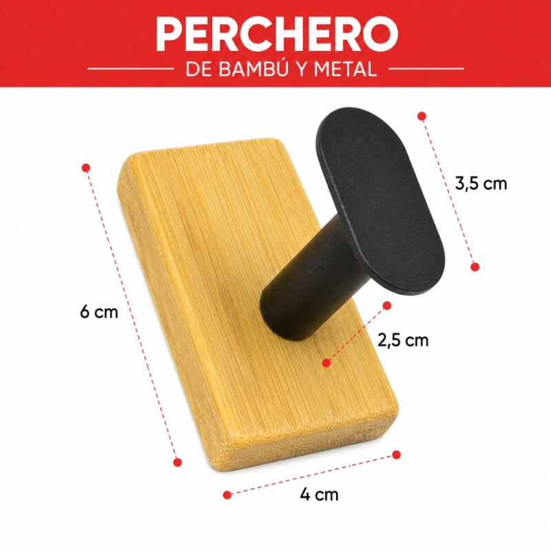Set x2 percheros de pared adhesivos NATURAL Y NEGRO