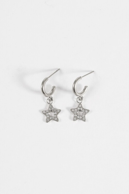 Aros dije estrella strass acero plateado