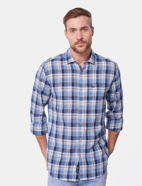 CAMISA DE LINO A CUADROS Azul