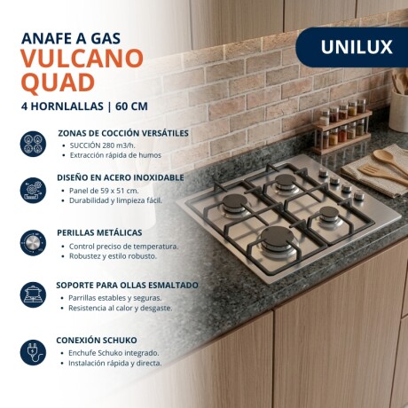 Anafe a Gas Vulcano Quad 4 Hornallas 60 cm Anafe a Gas Vulcano Quad 4 Hornallas Acero Inoxidable
