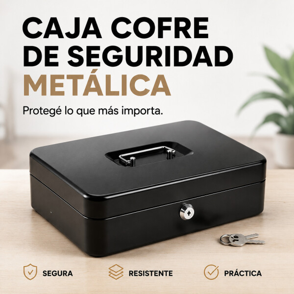 Caja Cofre Seguridad Dinero Fuerte Metal Llave 30x24x9cm Ax Negro