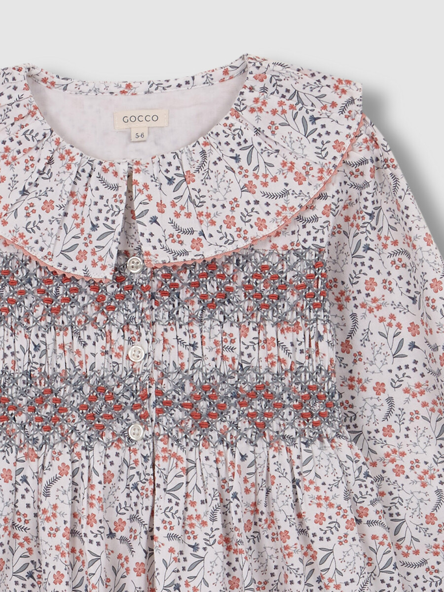 Vestido Smock De Flores Blanco Roto