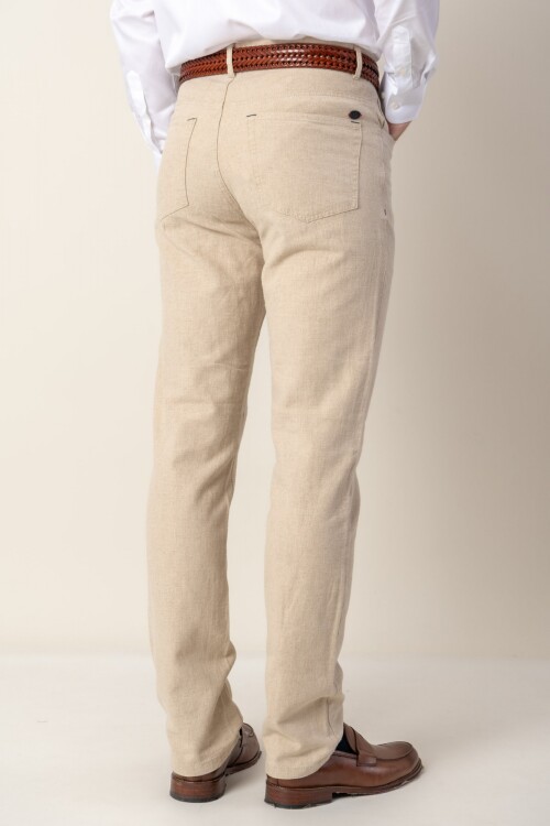 Pantalón 5 bolsillos de Lino Beige