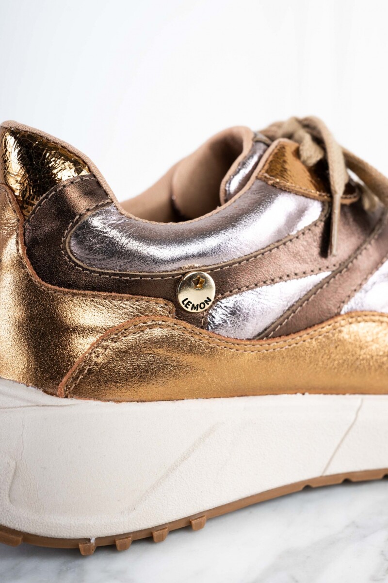 Zapatilla Cuero Metalizado Cobre