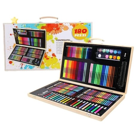 Set Arte Maleta Madera Escolar 180 Pcs Set Arte Completo Infantil Set Arte Maleta Madera Escolar 180 Pcs Set Arte Completo Infantil