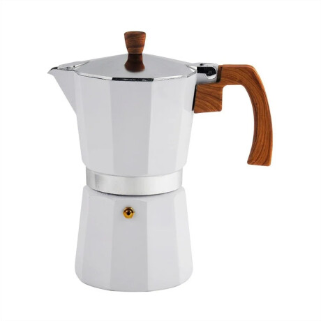 Cafetera Italiana De Aluminio 300ml 6 Tazas Blanco Madera Blanco