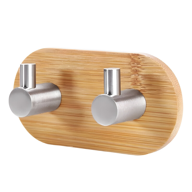 Perchero De Pared Colgante Adhesivo 2 Ganchos Madera Y Metal MADERA