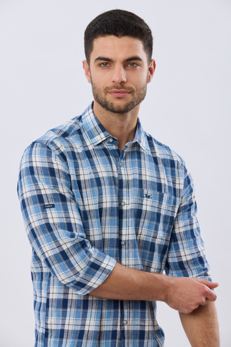 CAMISA CUADROS DE LINO - Celeste 