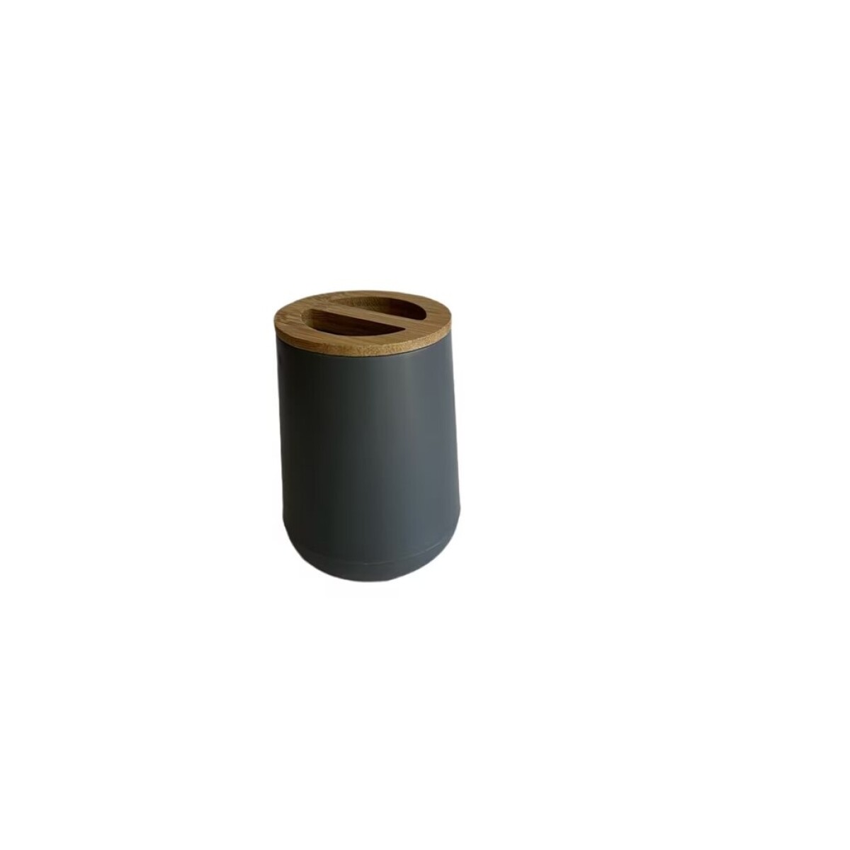 VASO PORTACEPILLOS EN PLASTICO Y MADERA GRIS 