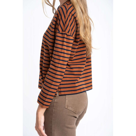 Remera Algodon Elastano Rayada Camel