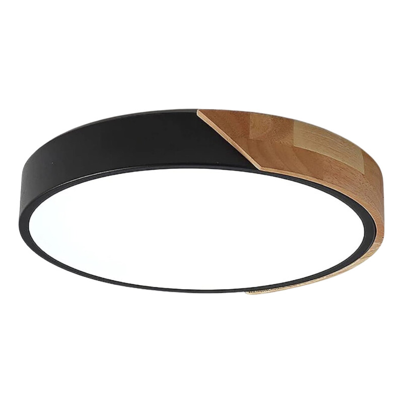 Luminaria Plafón Led 50cm Metal Y Madrera Luz Cálida Negro