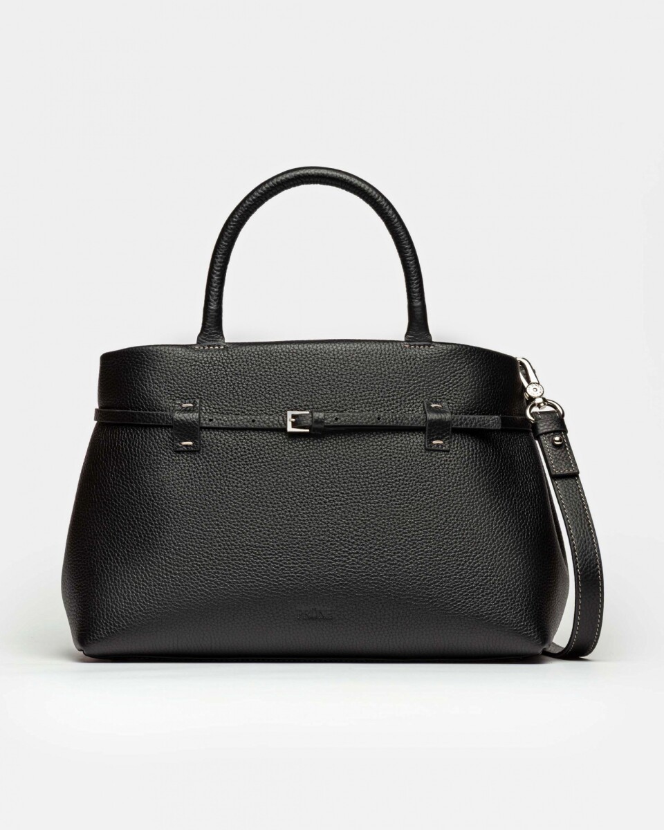 Cartera de mano Bay en cuero graneado - Negro 