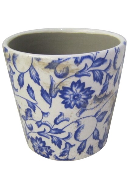 MACETA CERAMICA 14X14X13CM FLORES HOJAS AZUL MACETA CERAMICA 14X14X13CM FLORES HOJAS AZUL