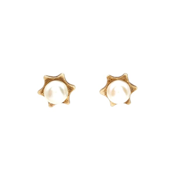 Caravanas Perlas base estrella- Oro bajo - Perla española- CA8209 conperla