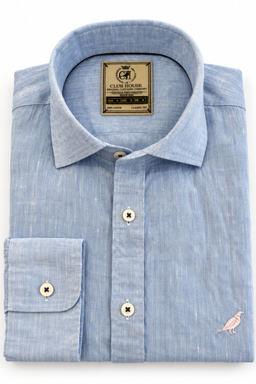 Camisa lino Short Collar Sky Blue