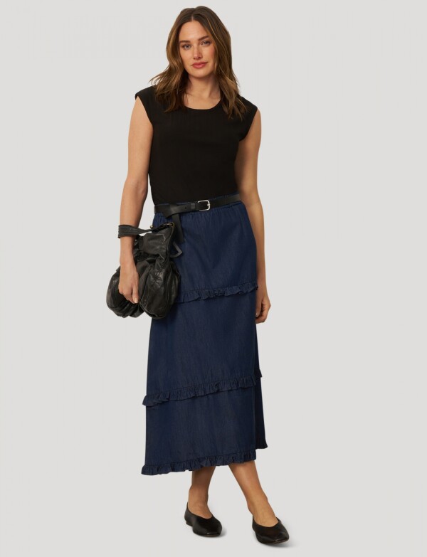 Falda Tencel Volados JEAN OSCURO
