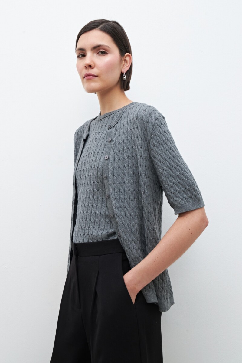 Cardigan manga corta con estructuras gris melange