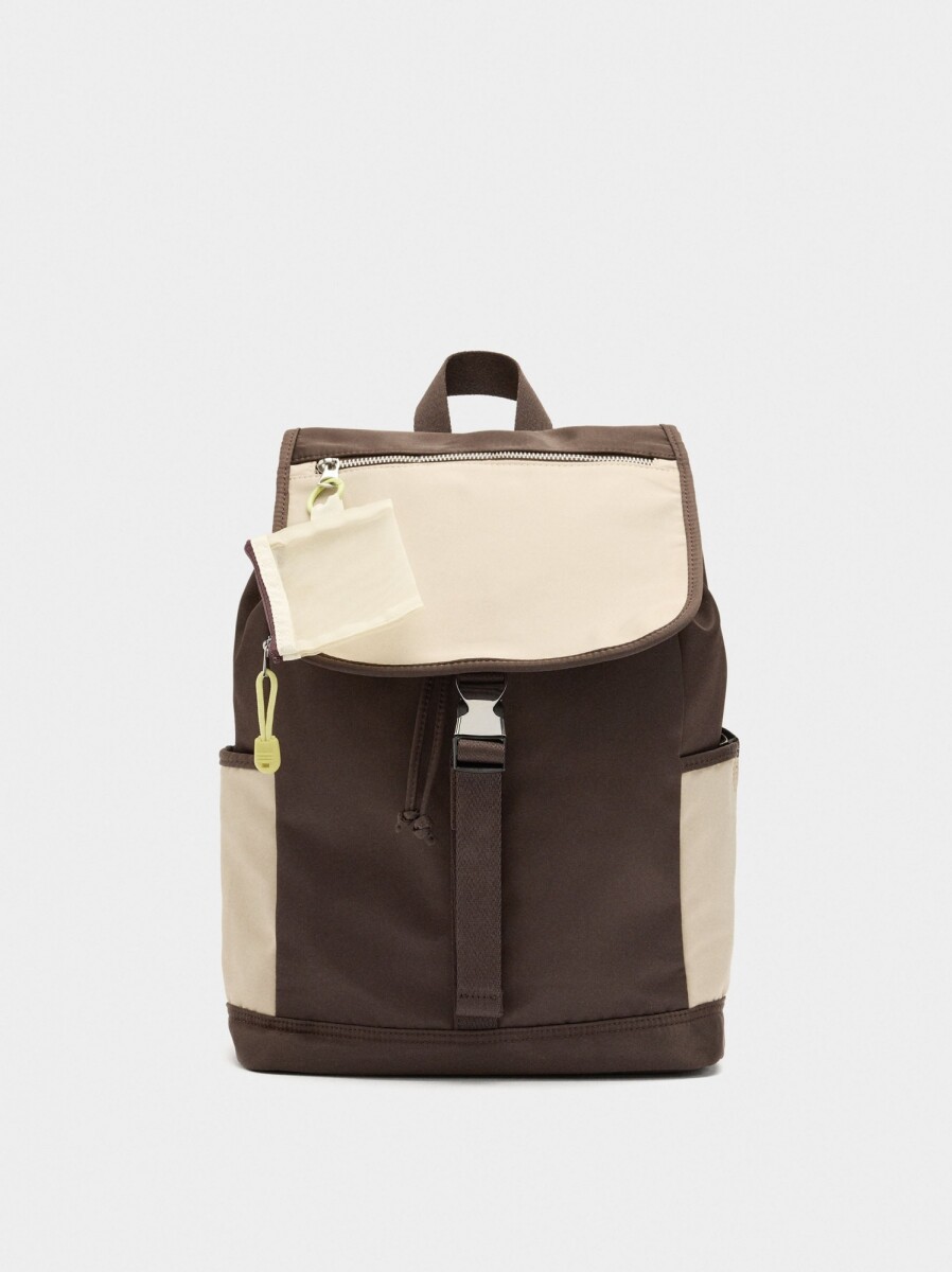 Mochila Color Block De Nylon Para Portátil 15" - marron 