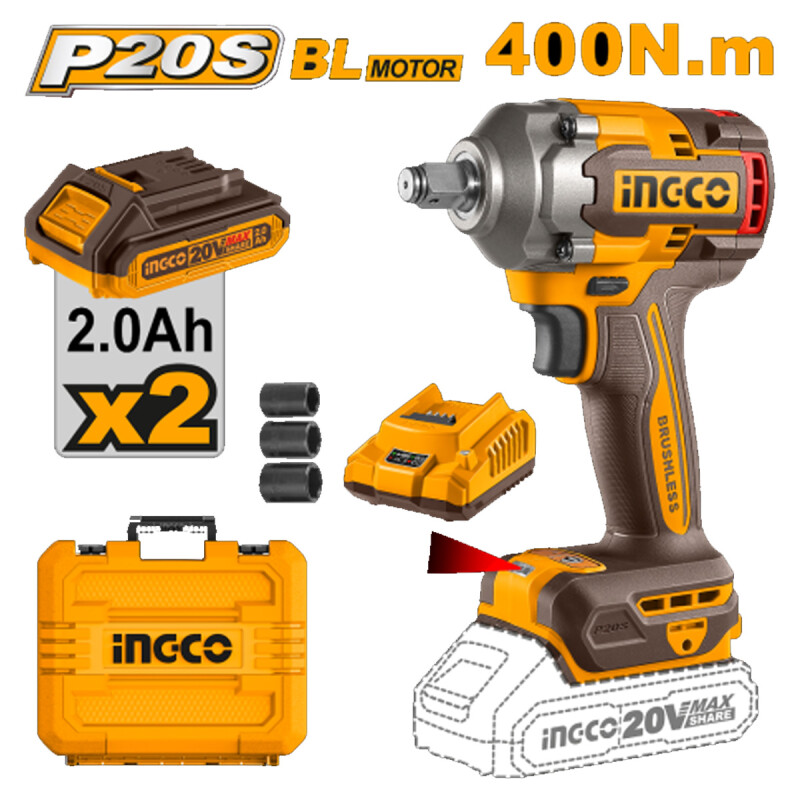 LLAVE DE IMPACTO 400NM 20V P20S BL CON 2 BAT CARG + VALIJA ING LLAVE DE IMPACTO 400NM 20V P20S BL CON 2 BAT CARG + VALIJA ING