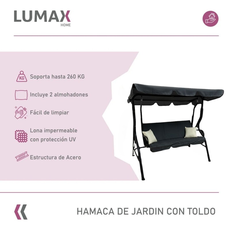 Hamaca Jardín Lumax con Toldo Hierro Exterior Gris