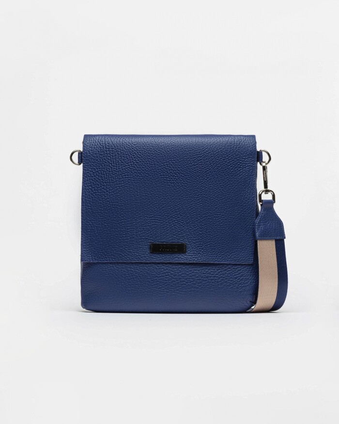 Bandolera Olivia En Cuero Graneado Azul