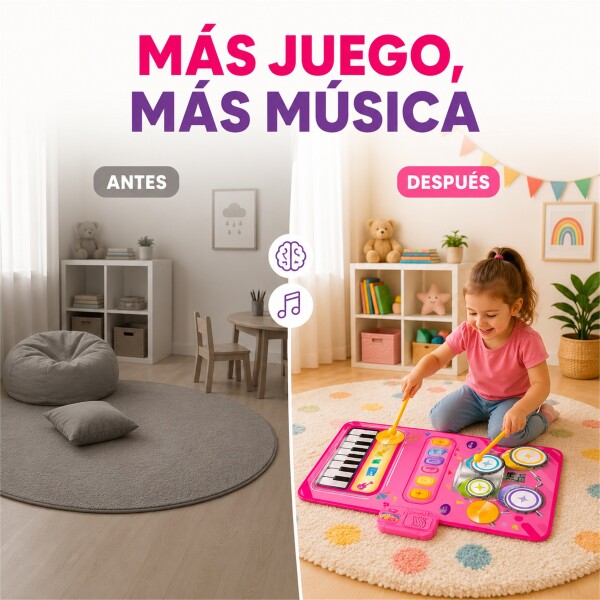 Alfombra Musical Infantil 2 en 1 Piano y Batería 80 x 55 cm Rosa