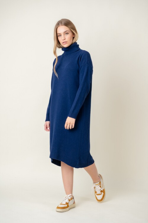 Vestido lana con cuello Azul Marino