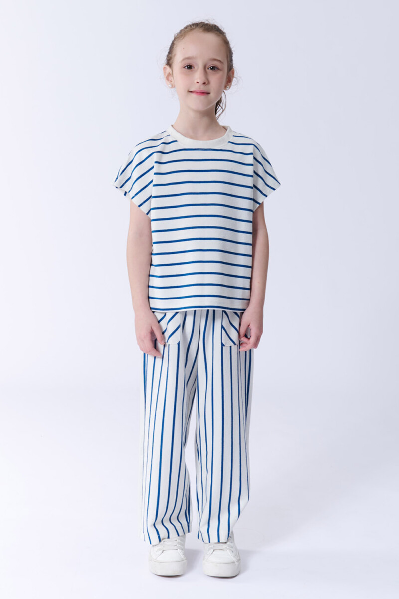 Remera hombro caido con rayas - Azul 
