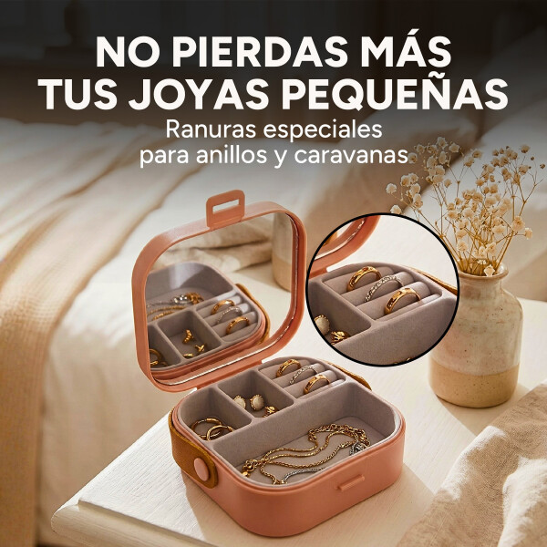 Mini Joyero Organizador Alhajero 9 X 9cm C/ Espejo Asa Rosa