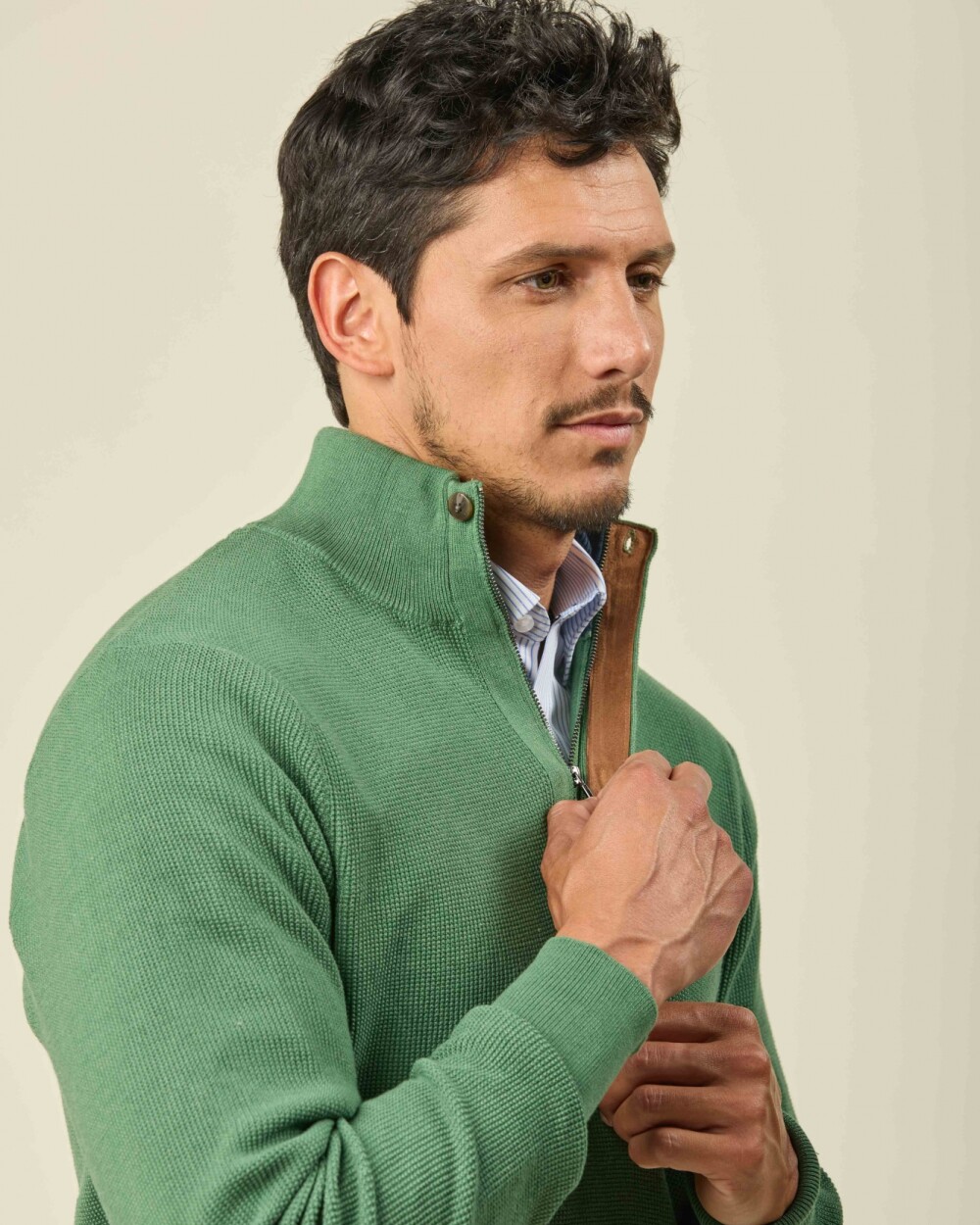 Buzo Algodón Medio Cierre Verde