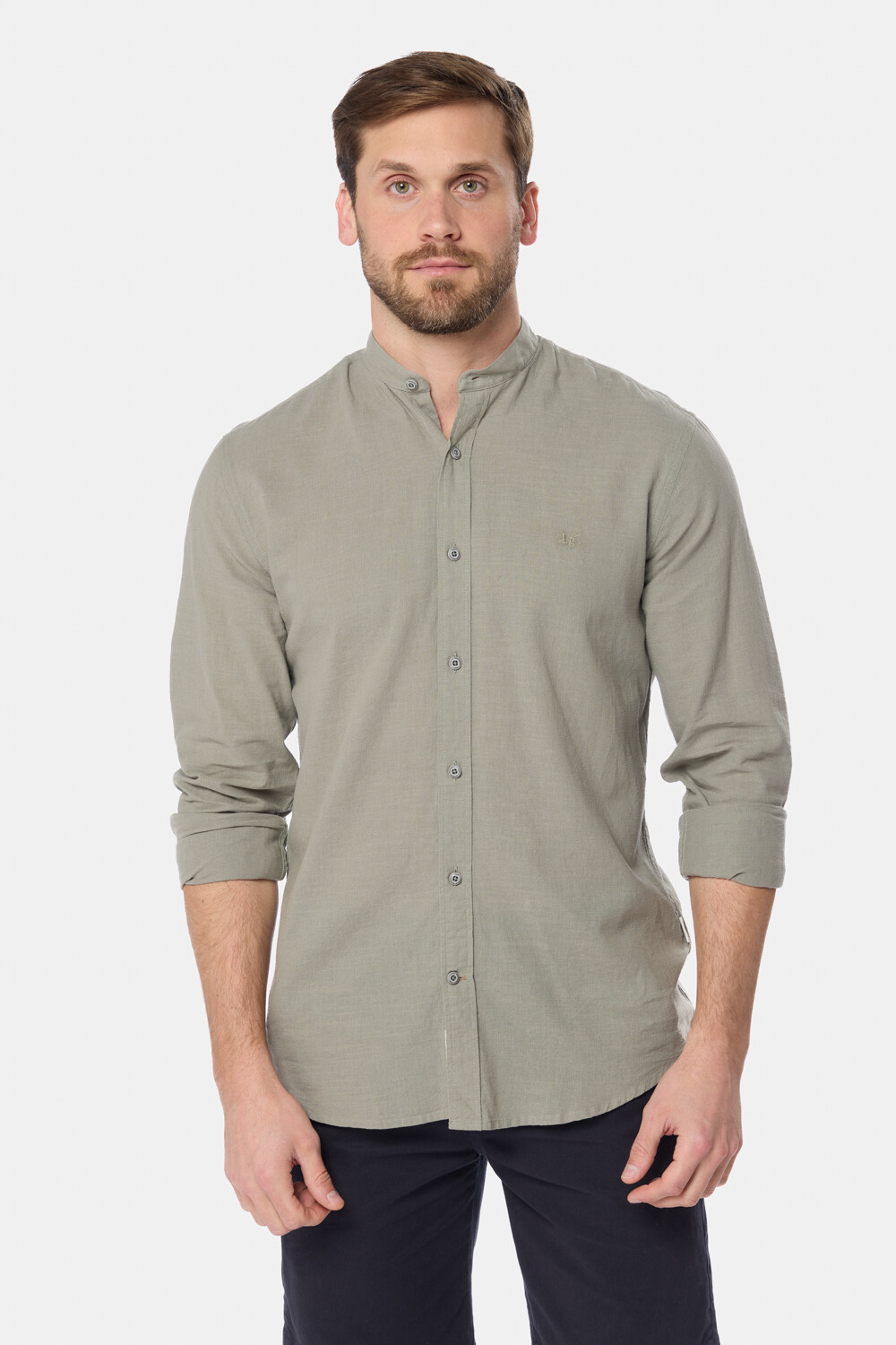 CAMISA DE LINO CUELLO MAO Verde