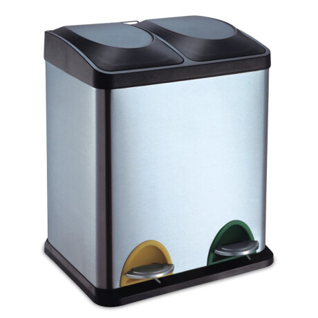 Papelera 2 Compartimentos 15 Litros Acero Con Pedal Plateado