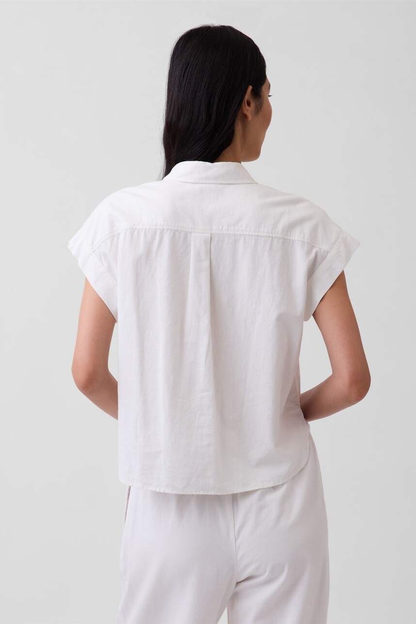 Camisa Lino Marga Corta Mujer New Off White