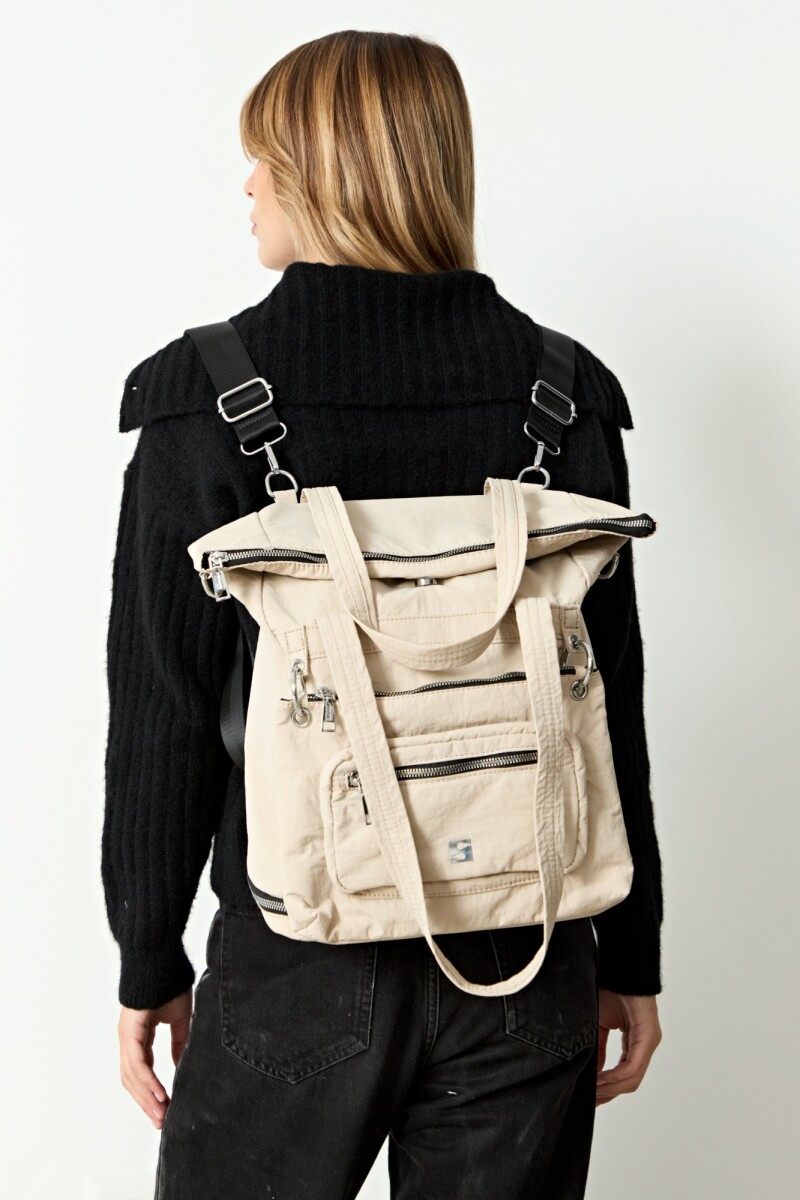 Mochila shopper con bolsillo removible beige